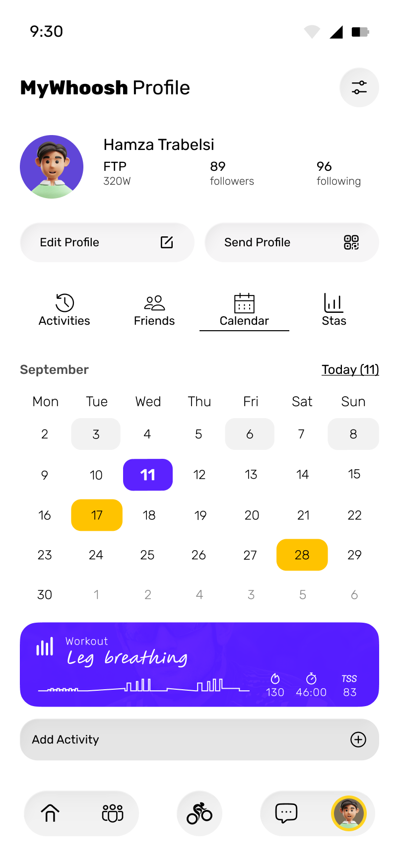 Profile training calendar
